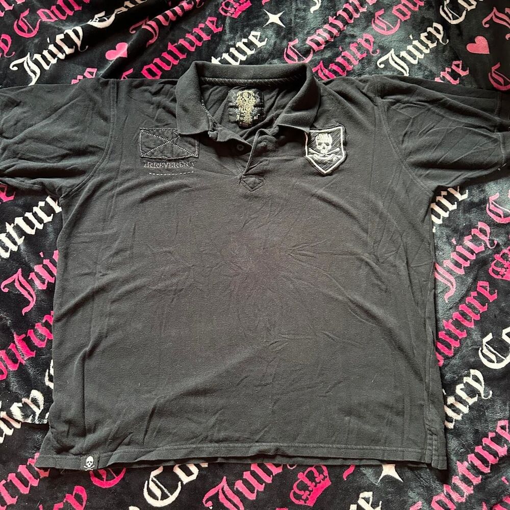 Y2K vintage irreverent Affliction black 100% cotton polo shirt